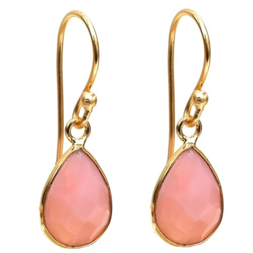 Gempires Pink Opal Gemstone Earrings Teardrop Crystal Handmade Jewelry Hypoallergenic Gold Plated Minimalist Everyday Wear Dangling Earrings For Women | Amazon (US)