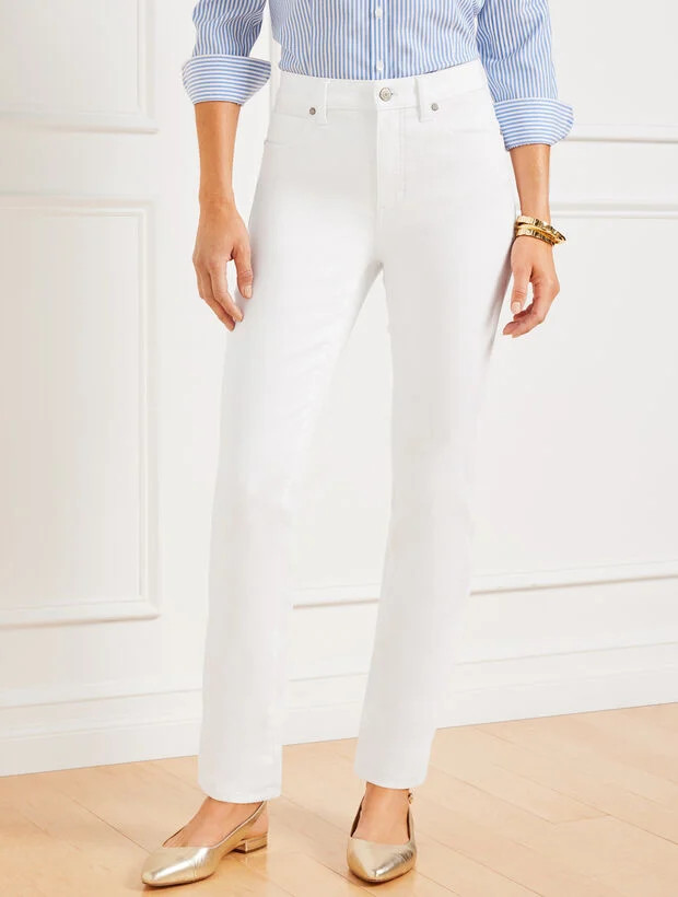 High-Waist Straight-Leg Jeans - White | Talbots