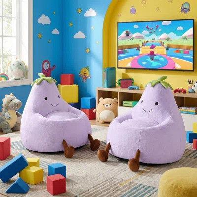 Kids Eggplant Bean Bag Chair and Crash Pad Lounger Seat for Gaming, Reading and Watching TV for Toddlers and Children's Rooms | Wayfair North America