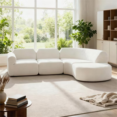 Modular Sofa Curved Sectional Sofa Upholstered Sofa Couch, Low-Profile, Full-Compressed, No Assembly Needed, Beige - ModernLuxe | Target