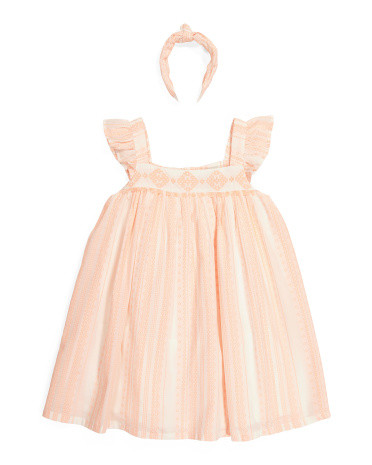 Girls Flutter Sleeve Geometric Dress With Headband | TJ Maxx