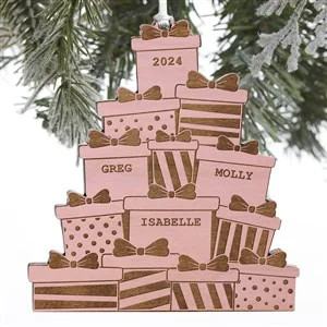 Christmas Presents Personalized Pink Stain Wood Ornament | Personalization Mall