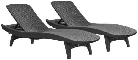 Keter Set of 2 Pacific Sun Lounge Outdoor Chaise Pool Chairs with Resin Rattan Look and Adjustabl... | Amazon (US)