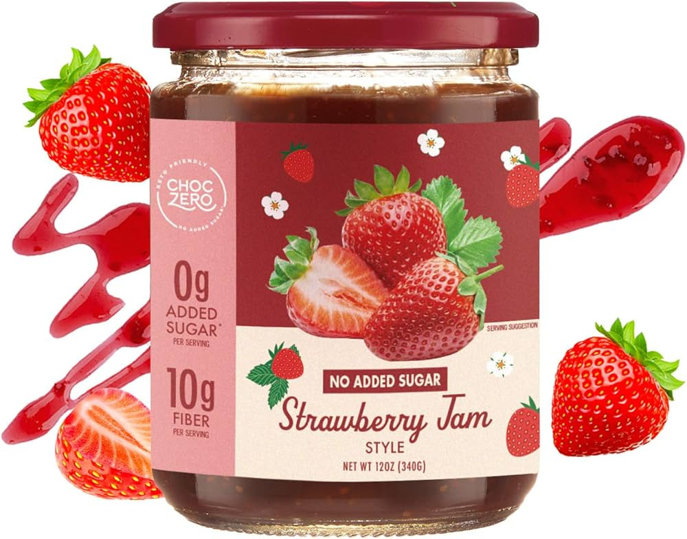 ChocZero Keto Strawberry Jam Preserves - No Sugar Added, Low Carb, Keto Friendly, Fruit Spread Al... | Amazon (US)