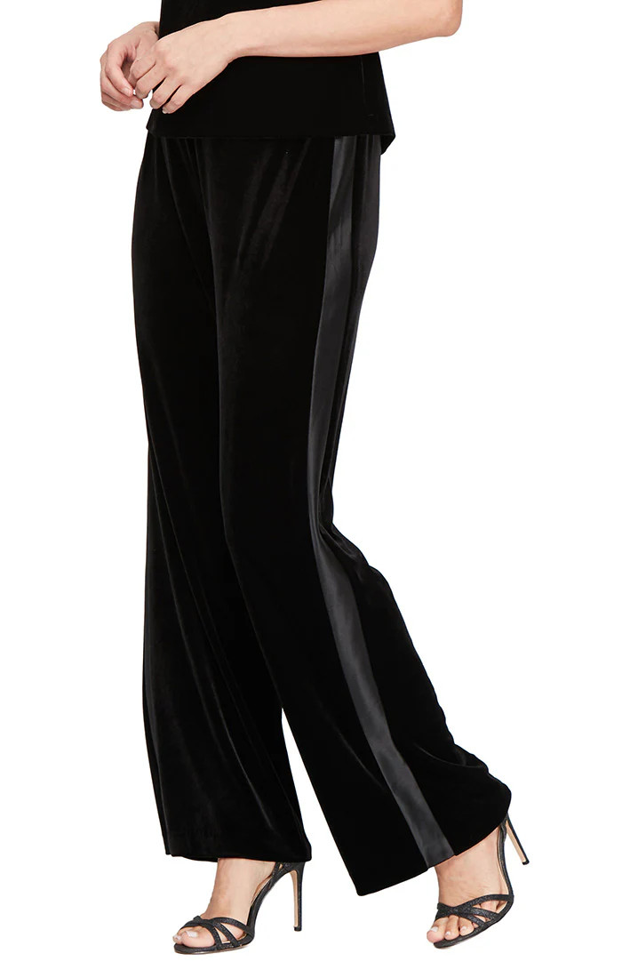 Straight Leg Velvet Pant with Satin Panel Detail | Alex Evenings