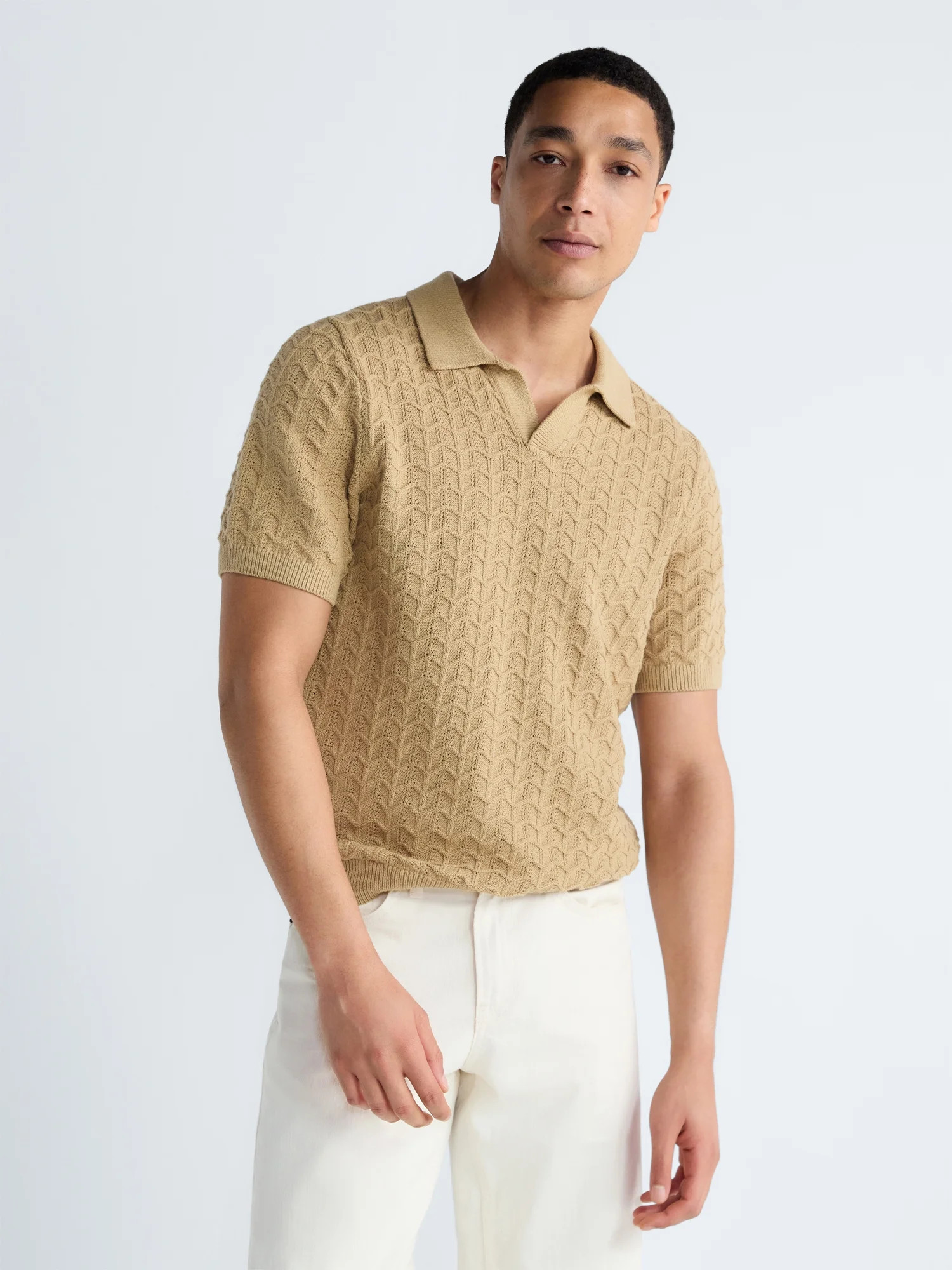 Free Assembly Men's Wavy Stitch Cotton Polo Sweater with Short Sleeves, Sizes S-3XL - Walmart.com | Walmart (US)