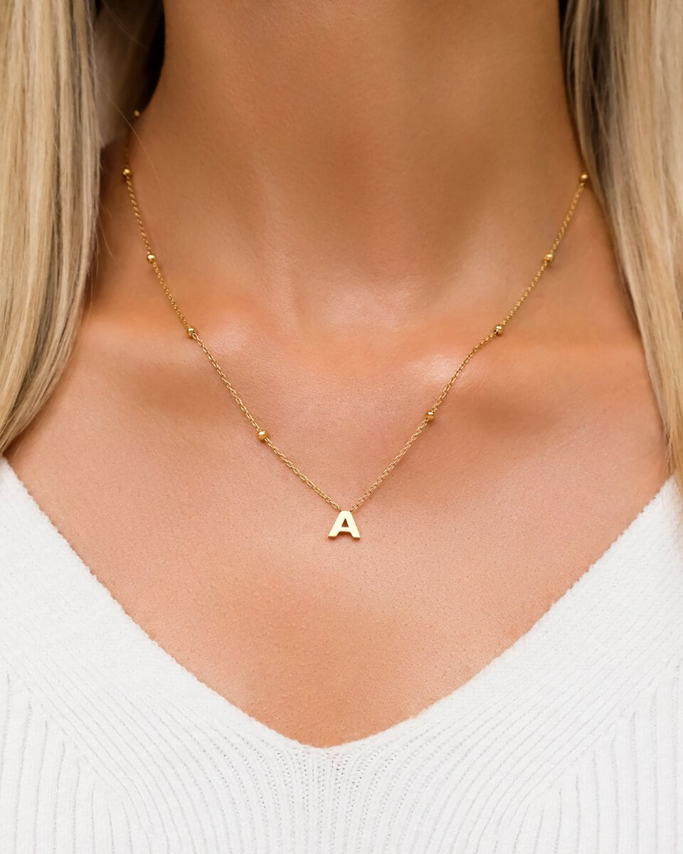 Mini Letter Sphere Chain Necklace (Gold) | Abbott Lyon