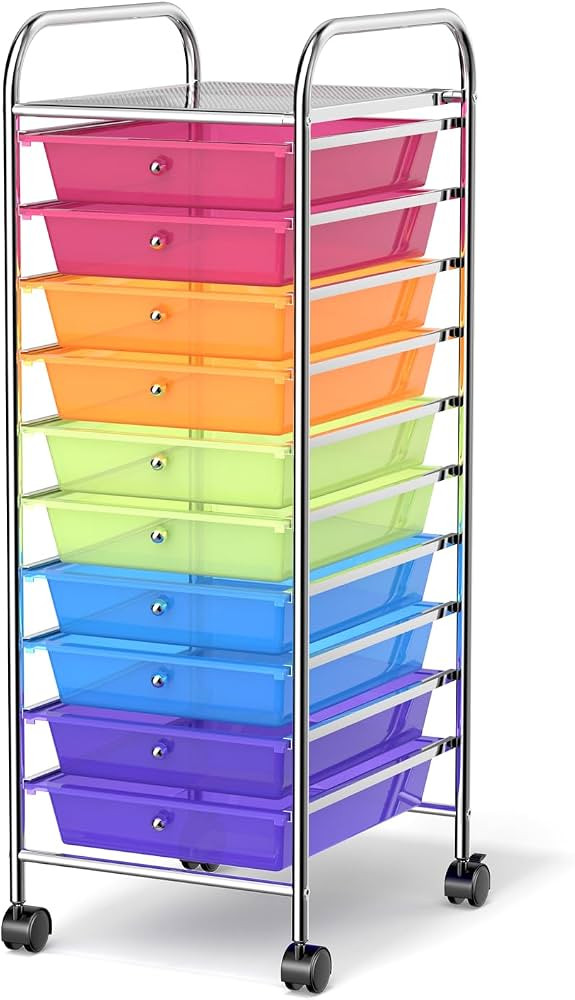 MEDIMALL 10 Drawers Rolling Storage Cart, Multipurpose Craft Storage Cart with Wheels, Mobile Too... | Amazon (US)