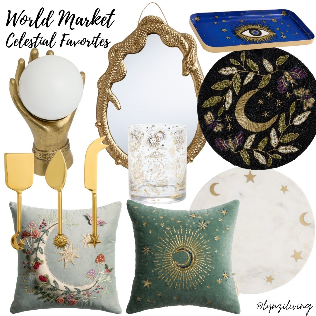 World Market - Celestial Favorites

Witchy decor, spooky decor, Halloween decor 2025, Halloween decorations 2025, Halloween home decor 2025, world market Halloween, crystal ball table lamp, hand table lamp, gold serving utensils, celestial cheese utensils, celestial throw pillow, moon throw pillow, sage throw pillow, celestial cheeseboard, Celestial placemat, celestial drinking glass, snake mirror, gold mirror, evil eye trinket dish, evil eye jewelry dish

#LTKFindsUnder50 #LTKHome #LTKHalloween