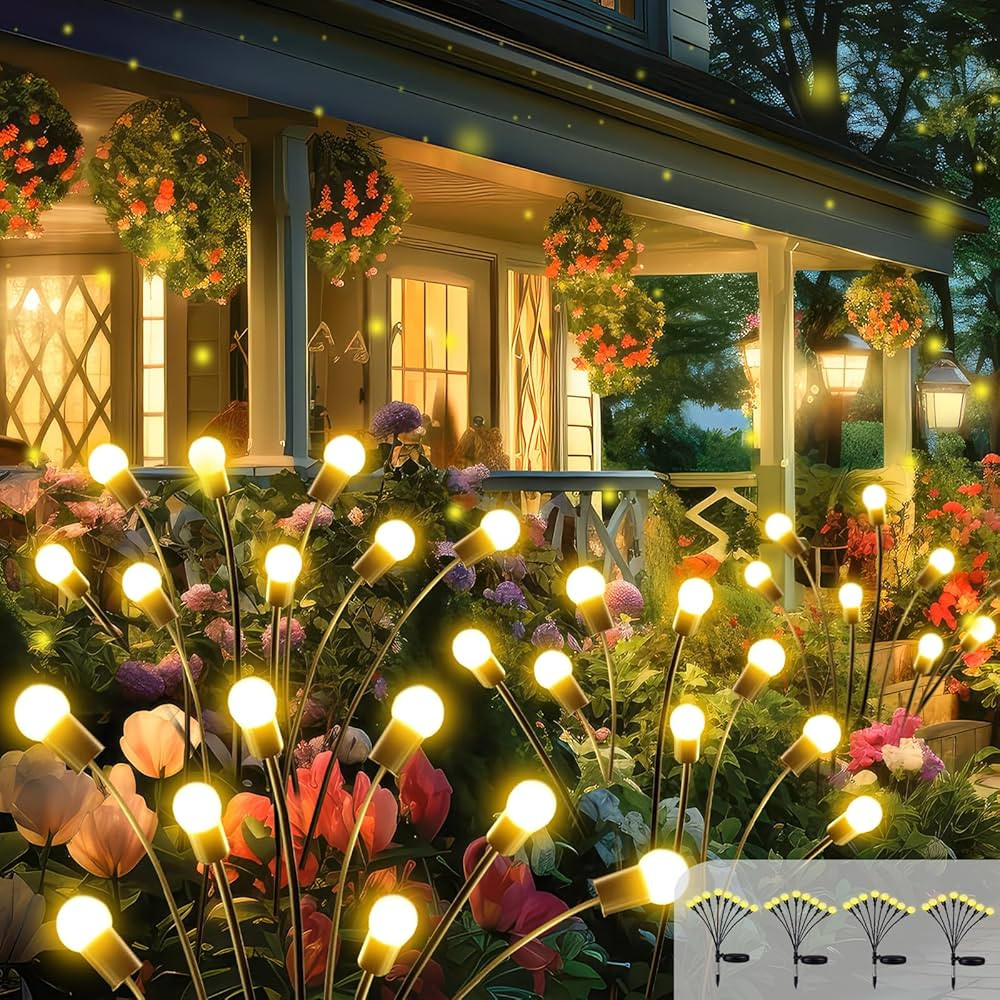 2024 Solar Garden Lights, 4 Pack Solar Firefly Lights, Solar Lights Outdoor Waterproof, Firefly L... | Amazon (US)