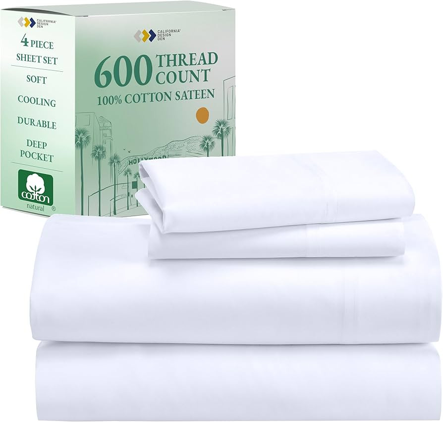 California Design Den Deep Pocket King Sheets Set - Luxury 600 Thread Count Sateen, 100% Cotton S... | Amazon (US)
