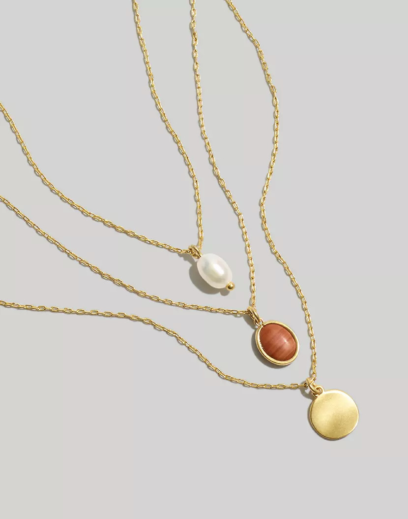 Stone Collection Malachite and Freshwater Pearl Necklace Set | Madewell