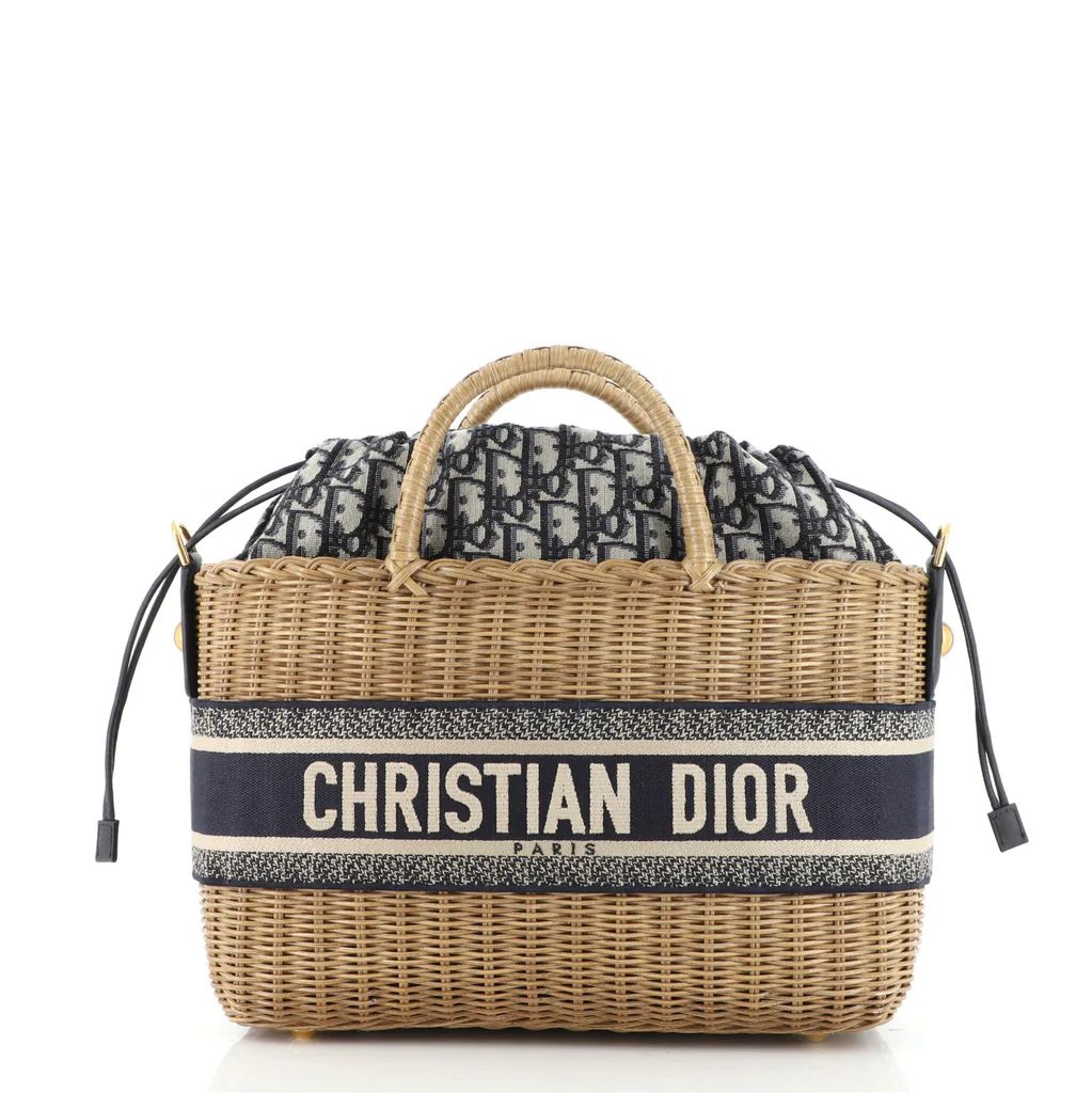 Christian Dior Basket Bag Wicker and Oblique Canvas Large Neutral 1271191 | Rebag