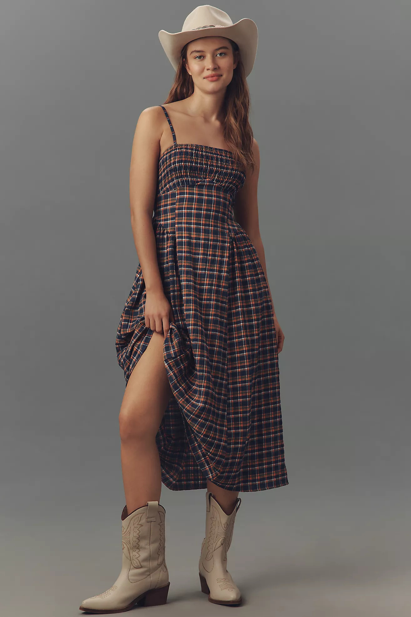 Pilcro Sleeveless Smocked Plaid Midi Dress | Anthropologie (US)