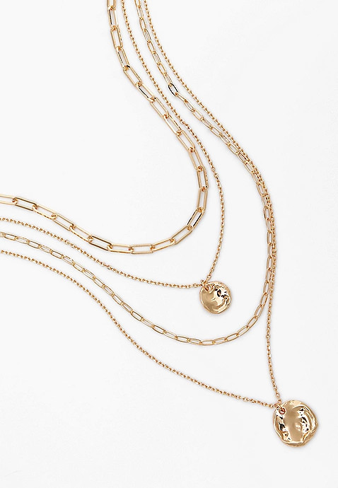Gold Hammered Coin Pendant Layered Necklace | Maurices