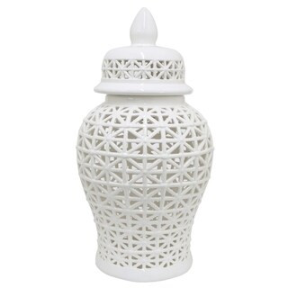 White Ceramic Temple Jar, 24" H - 24" H x 14.4" W x 14.4" D | Bed Bath & Beyond