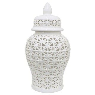 White Ceramic Temple Jar, 24" H - 24" H x 14.4" W x 14.4" D | Bed Bath & Beyond