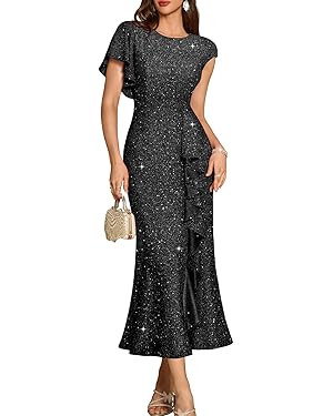 DRESSTELLS Sequin Formal Party Dress for Women Wedding Guest Sparkly Holiday Prom Evening Dresses | Amazon (US)