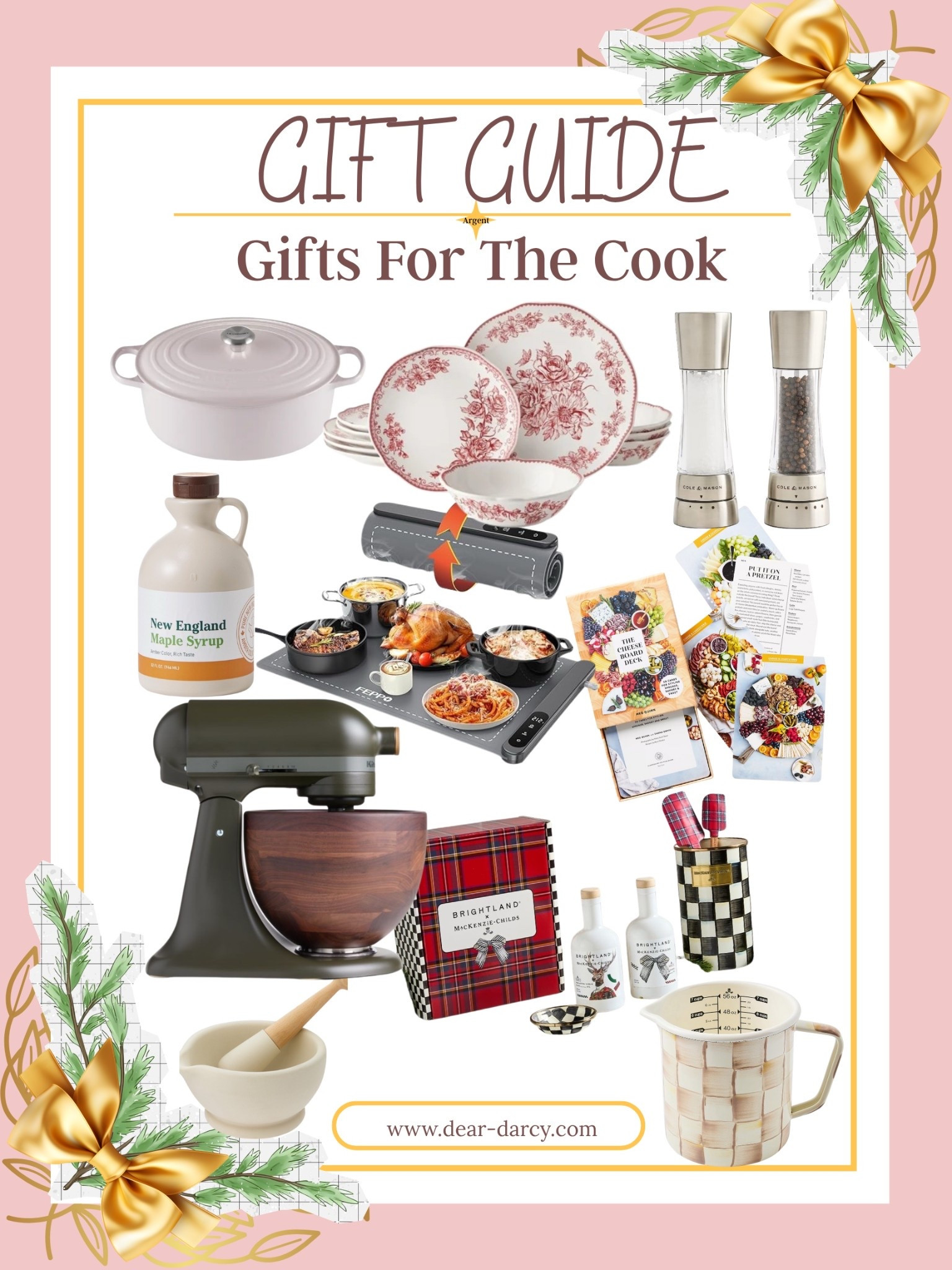 Gift Guides For the Cook

Signature 8-Quart Oval Enamel Cast Iron French/Dutch Oven Le Creuset| 

Beautiful and affordable set of 12 Red Transferware Dishes|

Cole & Mason Derwent Salt & Pepper Grinder Set| New England Maple Syrup| 

Warming Mat, Upgrade High-tech Graphene Heating Film, Fast Full Surface Electric Warming Tray|

The cheese Board Deck| Caraway Pan set| |

Aid Artisan Design Series Evergreen 5-Quart Tilt-Head Stand Mixer| 

Brightland Oil Mackensie Childs gift set|Mackensie Childs Mocha Check 7 cup measuring cup|

Ceramic Mortar & Pestle|



#LTKHome #LTKGiftGuide #LTKCyberWeek