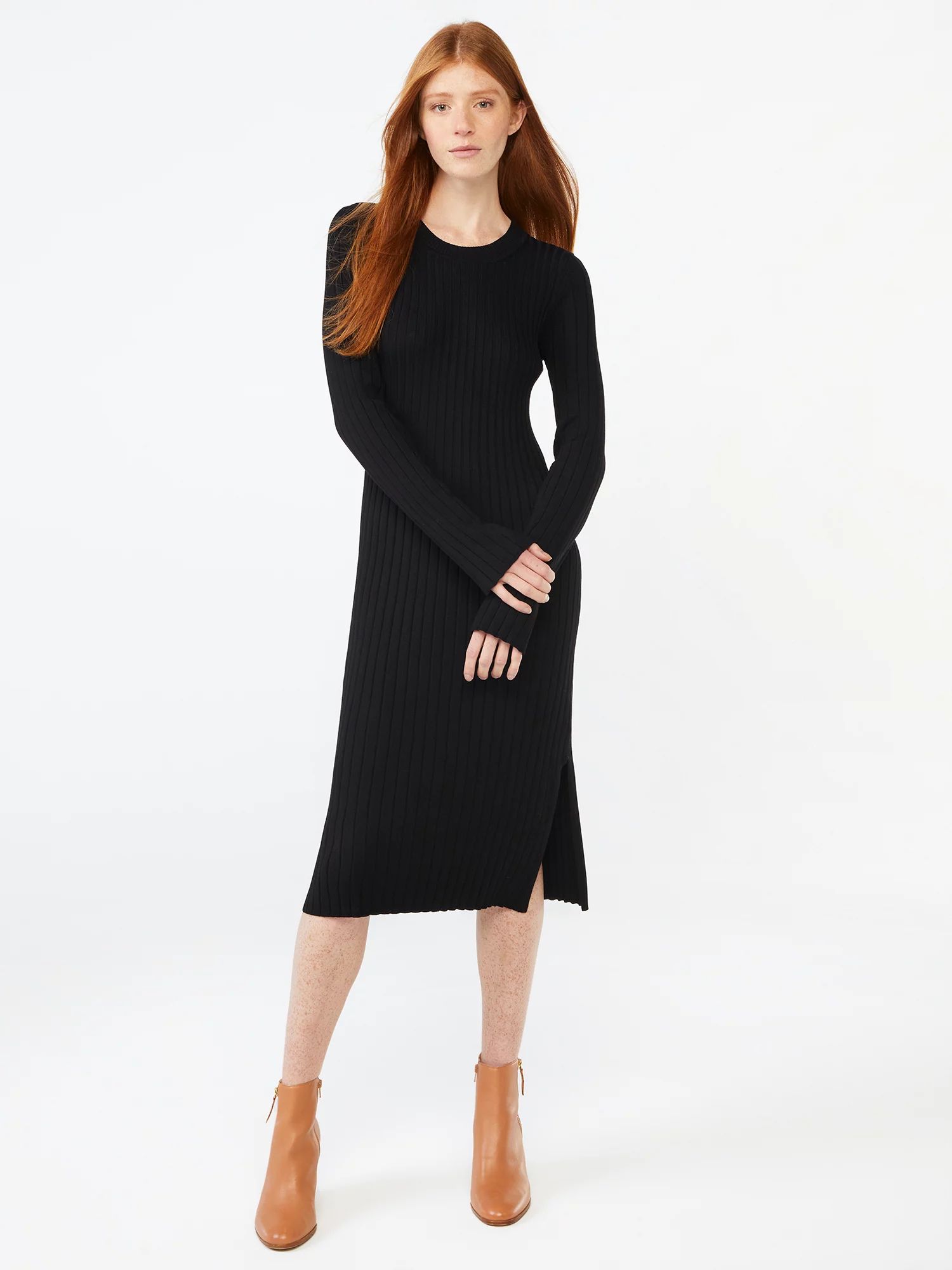 Free Assembly Women's Pleated Sweater Midi Dress - Walmart.com | Walmart (US)