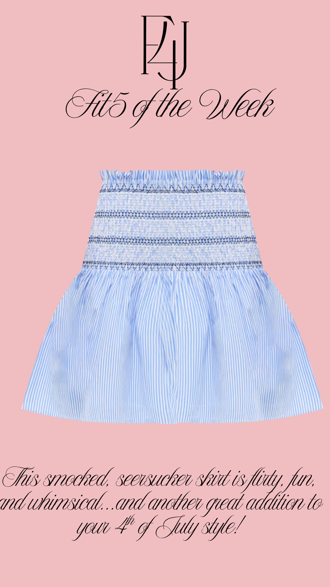 This skirt is just FUN! Smocked and seersucker, this is simply gorgeous to pair with a tee or blouse, or even as a cover-up! Another great outfit inspo for the upcoming 4th of July Holiday!

Fit4Janine, Tuckernuck, Holiday Looks, Summer Outfits, Skirt 

 #LTKSeasonal #LTKStyleTip