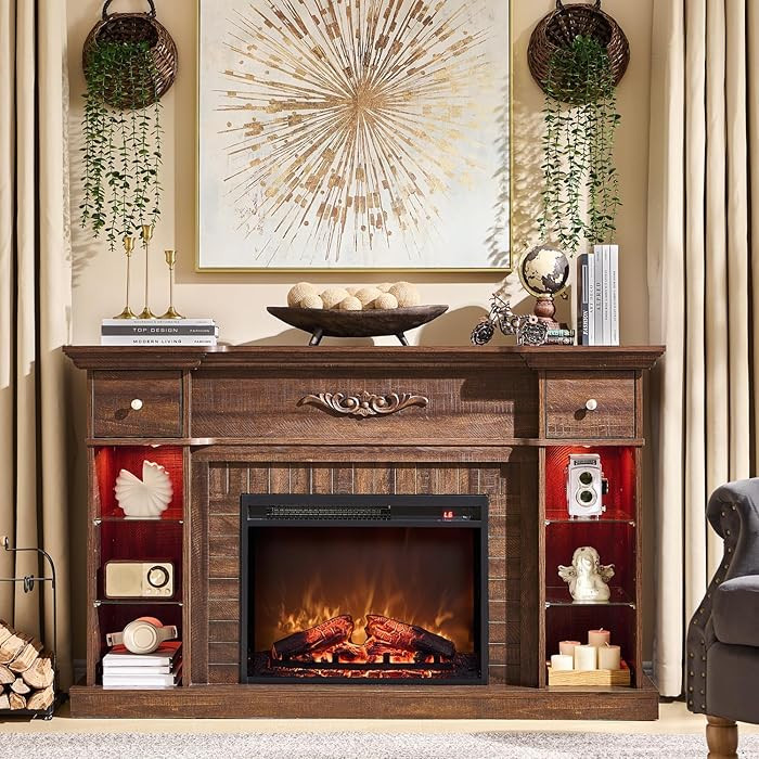 54" Farmhouse Electric Fireplace, 33" Tall LED Fireplace TV Stand, 23" Freestanding Electric Fire... | Amazon (US)