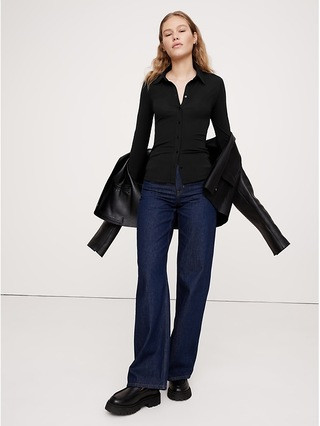 Crepe Knit Button-Down Shirt | Banana Republic (US)