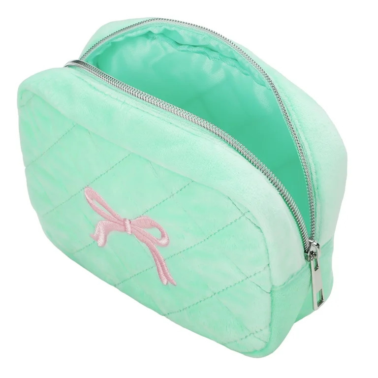 Cosmetic Bag for Travel, Velvet Makeup Bag for Women Zipper Pouch Organizer Travel Bags-Blue | Walmart (US)