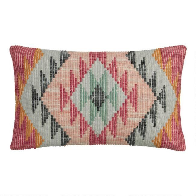 Multicolor Woven Rise Indoor Outdoor Lumbar Pillow | World Market