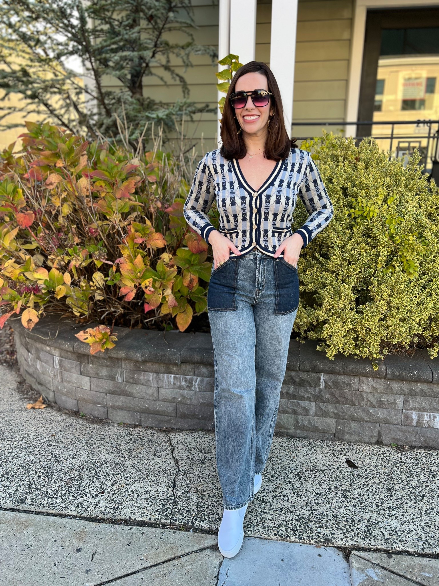 Blue and white striped cardigan (extra small). Super high rise wide leg jeans (5/27). White slip on sneakers (8.5). #cardigan #stripedcardigan #anklepants #highrisepants #widelegjeans #superhighrisejeans #sneakers #whitesneakers #sliponsneakers #falloutfit Thanksgiving 

#LTKFindsUnder100 #LTKFindsUnder50 #LTKootd