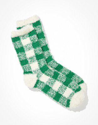 AE Fuzzy Plaid Crew Sock | American Eagle Outfitters (US & CA)