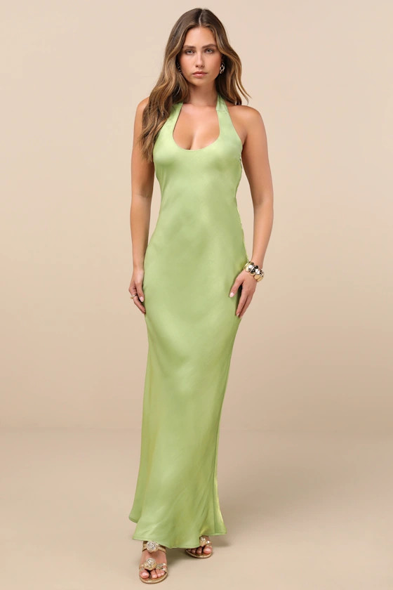 Lashay Light Green Satin Halter Mermaid Maxi Dress | Lulus