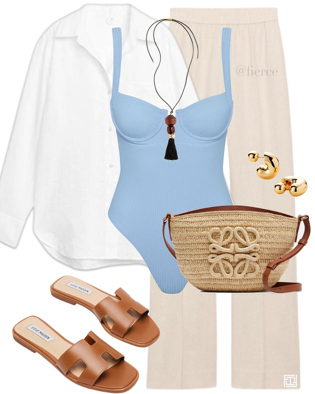 Blue one piece swim suit brown slide sandals Loewe raffia mini bag resort wear beach holiday

#LTKuk #LTKeurope #LTKswimwear