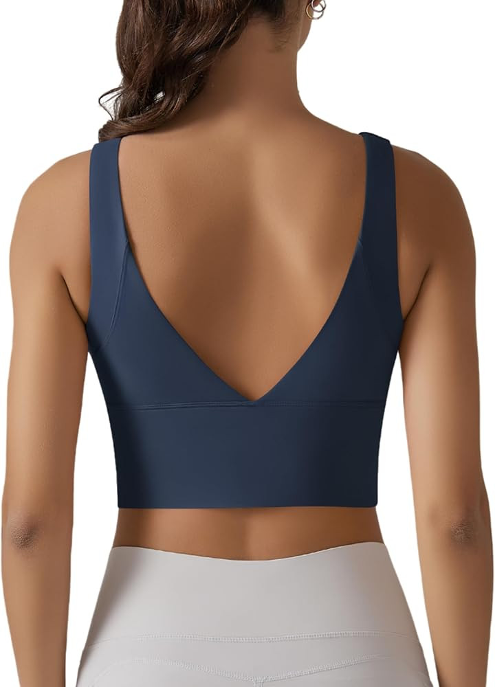 ABOCIW Longline Sports Bra for Women V Back Wireless Padded Medium Support Yoga Bra Workout Crop ... | Amazon (US)