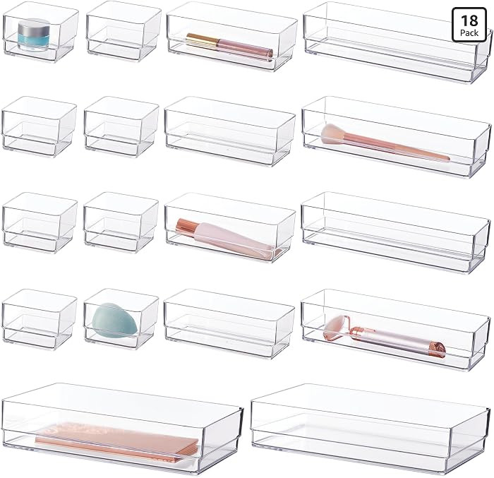 STORi SimpleSort 18-Piece Stackable Clear Drawer Organizer Set | Multi-size Trays | Makeup Vanity... | Amazon (US)