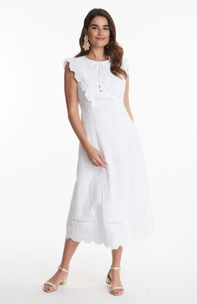 Robin Eyelet Midi Dress - White | tyler boe