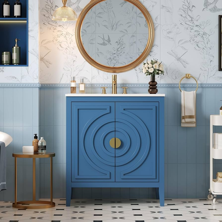 30 Inch Blue Bathroom Vanity with Sink,Modern Bathroom Vanity with Adjustable Shelf & Hiden Drawe... | Amazon (US)