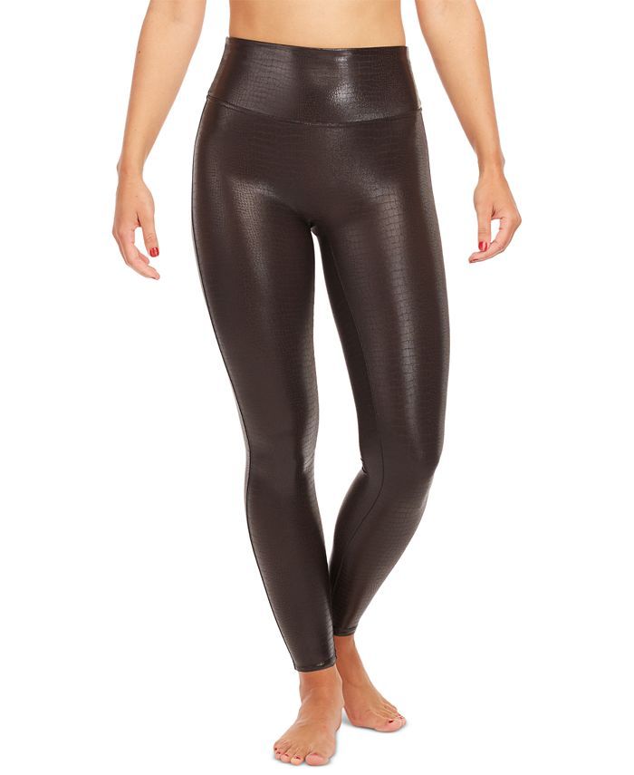 SPANX Women's Faux Leather Croc Tummy Shaping Leggings & Reviews - Pants & Capris - Women - Macy'... | Macys (US)