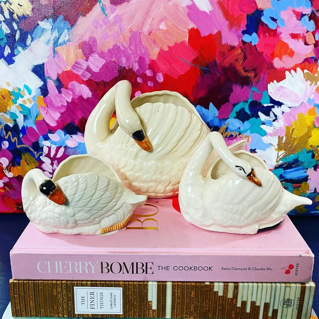 Vintage Midcentury Ceramic Swan Planter Trio - Chinoiserie Chic - Regency Style - Preppy Eclectic... | Etsy (US)