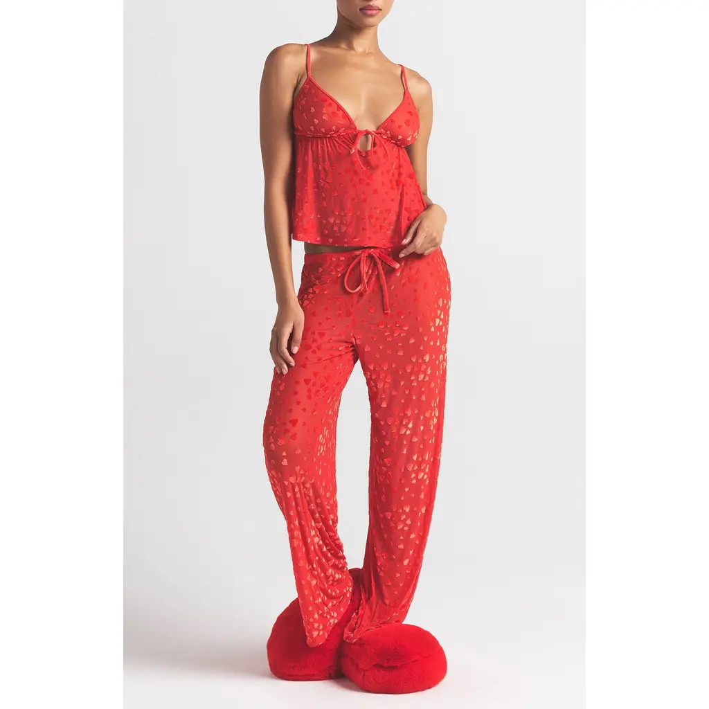 SKIMS Sheer Velvet Pajamas in Ruby at Nordstrom, Size X-Small | Nordstrom