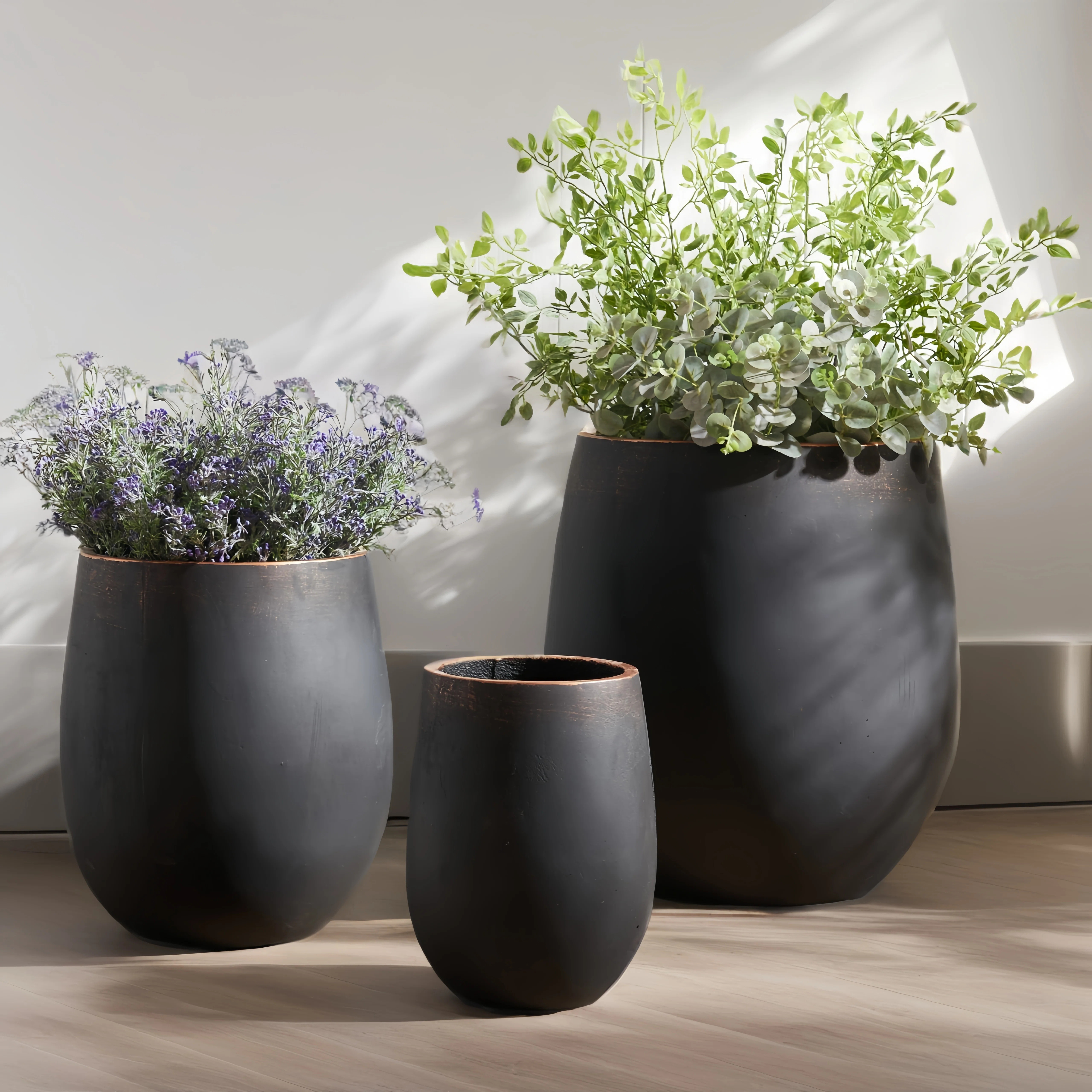 3-Piece Concrete Planter Set with Copper Rust Finish, Handmade Outdoor & Indoor Pots with Drainag... | Wayfair North America