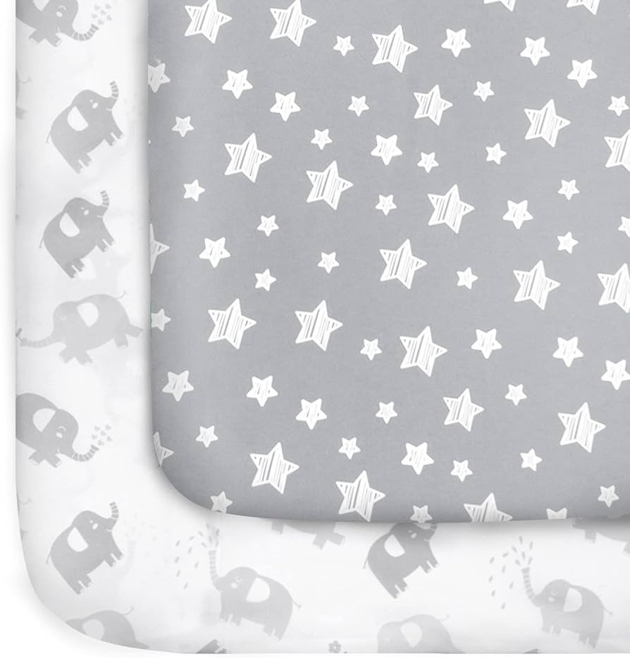 Pack and Play Sheets, 2 Pack Mini Crib Sheets, Stretchy Playard Fitted Sheet, Compatible with Gra... | Amazon (US)