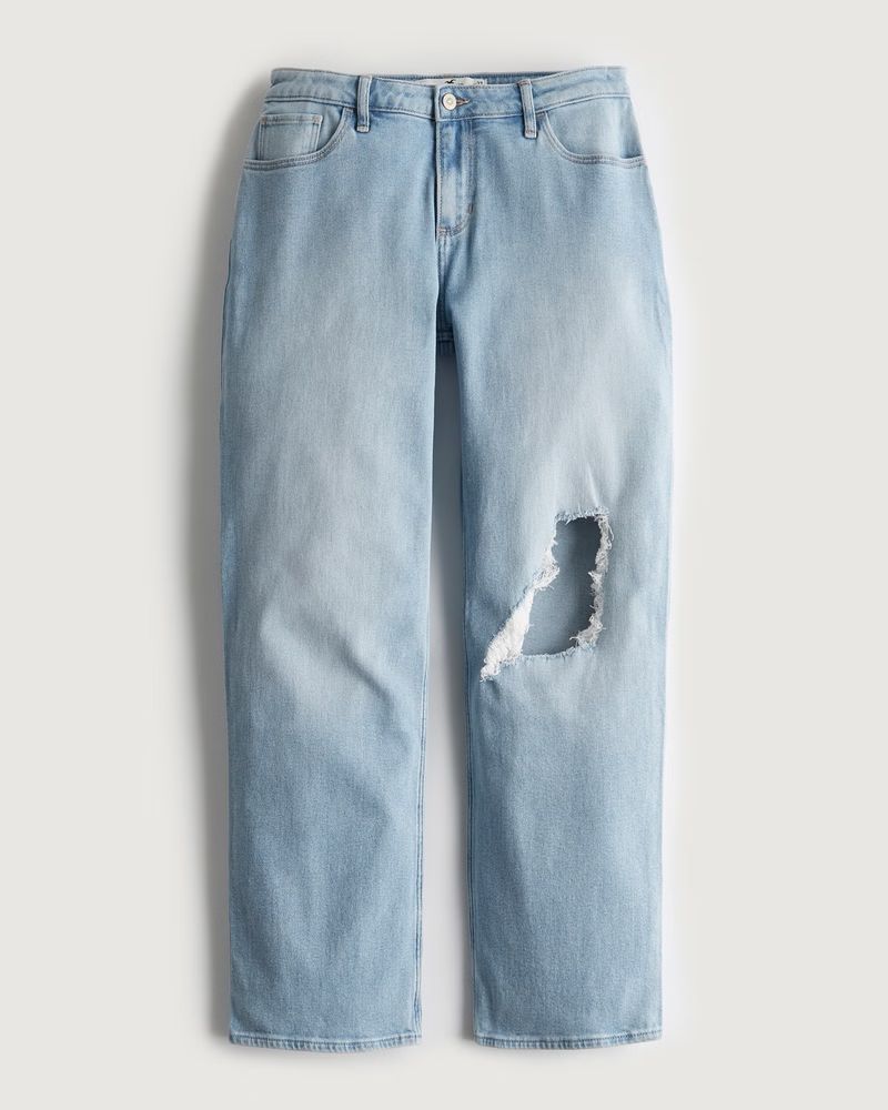 Girls Curvy Low-Rise Ripped Light Wash Dad Jeans | Girls Bottoms | HollisterCo.com | Hollister (US)