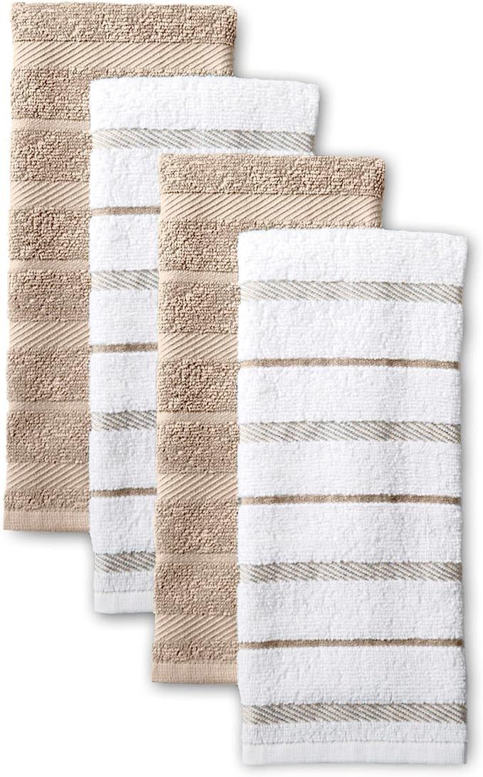 KitchenAid Albany Kitchen Towel 4-Pack Set, Cotton, Milkshake Tan/White, 16"x26" | Amazon (US)