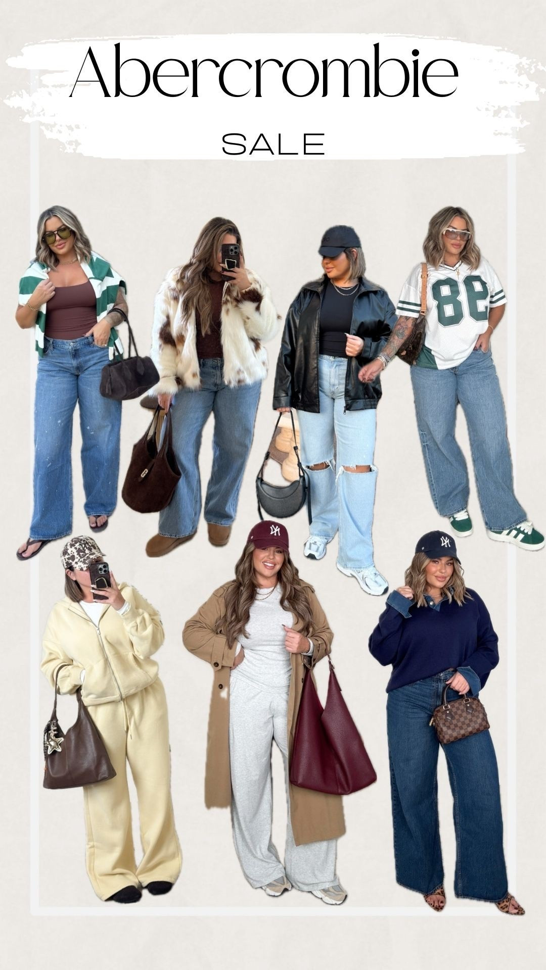 Low rise styles I size up to 32long 
90s relaxed 31 L 
Yellow set xl 
Grey pants L long grey top L 
Trench L 
Wide leg high rise also size up 32 L 
Cow print coat xl 

Use code DENIMAF for extra 15% off until 2/2 