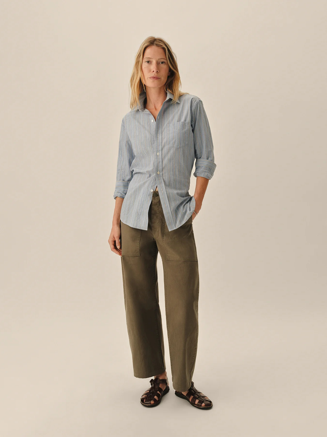 Blue / Ochre Fleetwood Stripe Mainstay Cotton Shirt - Buck Mason- Modern American Classics | Buck Mason