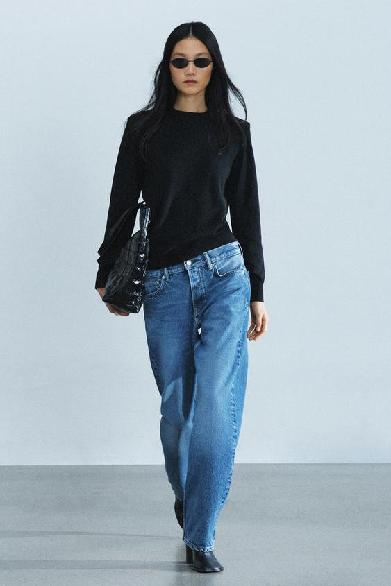 Zara - Knit Jumper With Shoulder Pads - Black - S - Woman | Zara UK