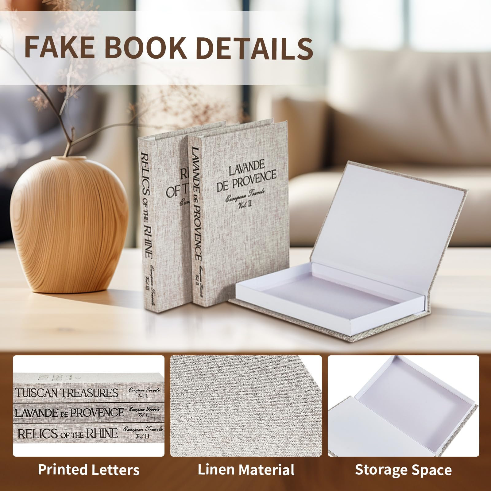 Decorative Books for Home Decor, Set of 3 Linen Fake Books for Decoration, Designer Book Decor Se... | Amazon (US)