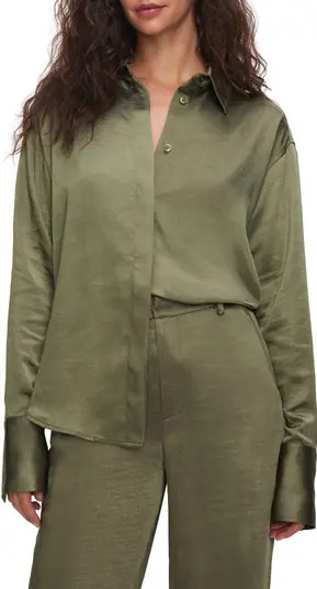 Washed Satin Button-Up Shirt | Nordstrom