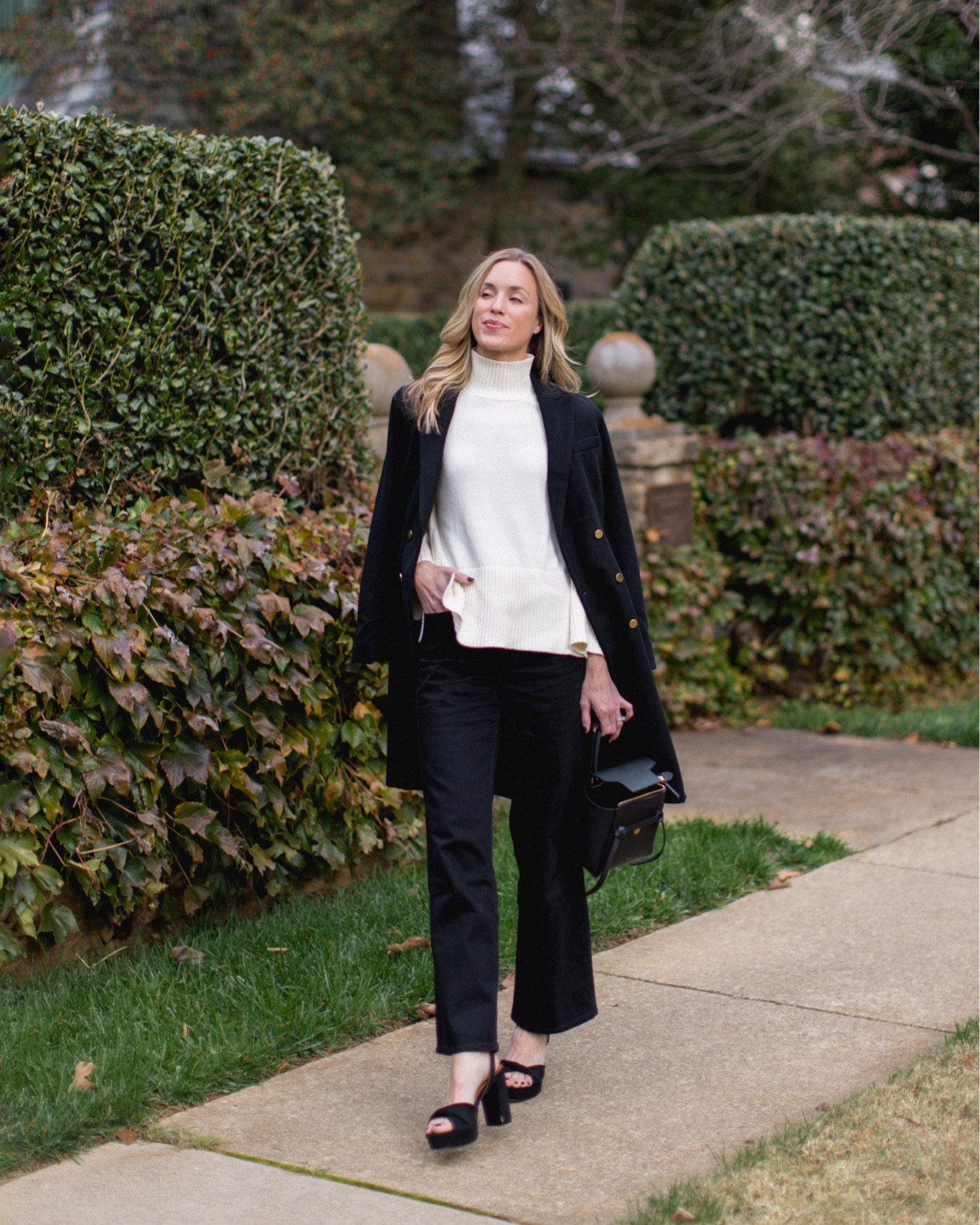 File this @walmartfashion double breasted beauty under my best affordable finds for winter! She’s lined, 60% wool, and also comes in sage. Jeans run a little large; size down if between sizes. Platform heels are incredibly comfortable! 

#ad #WalmartPartner

#LTKSeasonal #LTKHoliday #LTKunder100